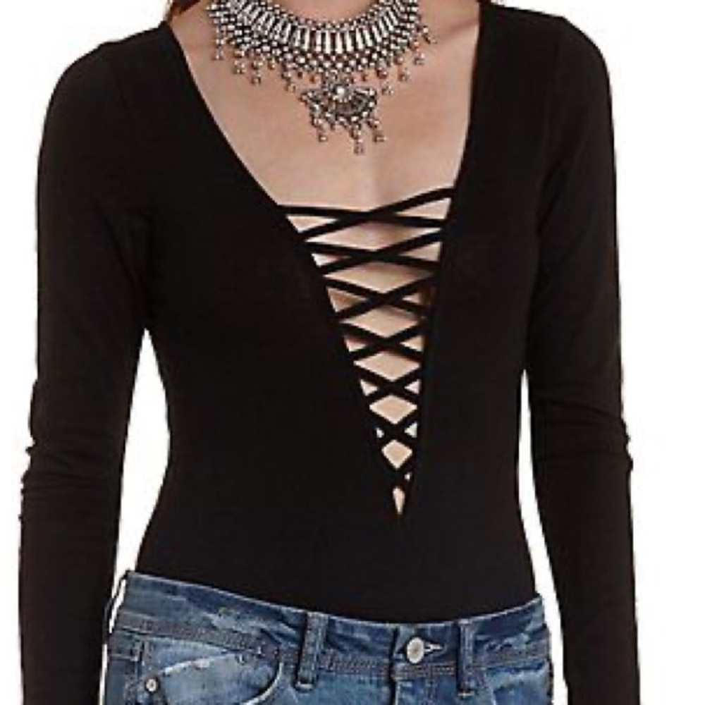 Black lace front bodysuit